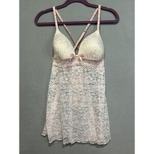 Lilac London Lace Babydoll Chemise Teddy Set Pink Ivory size Medium